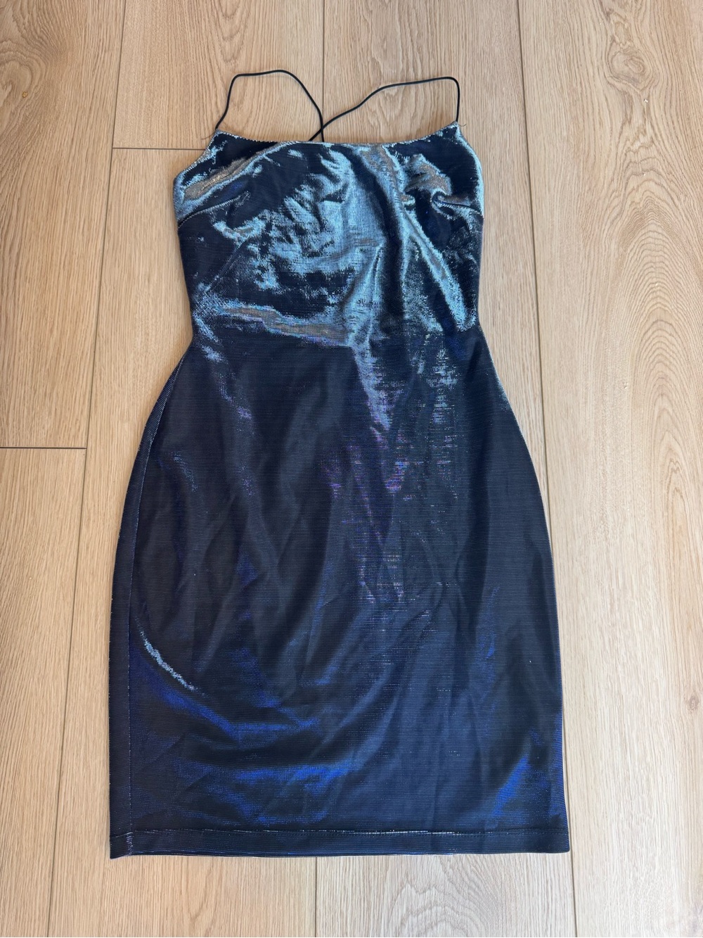 Windsor Bodycon Mini Dress Blue Iridescent Slip Backless Medium Night Out Club